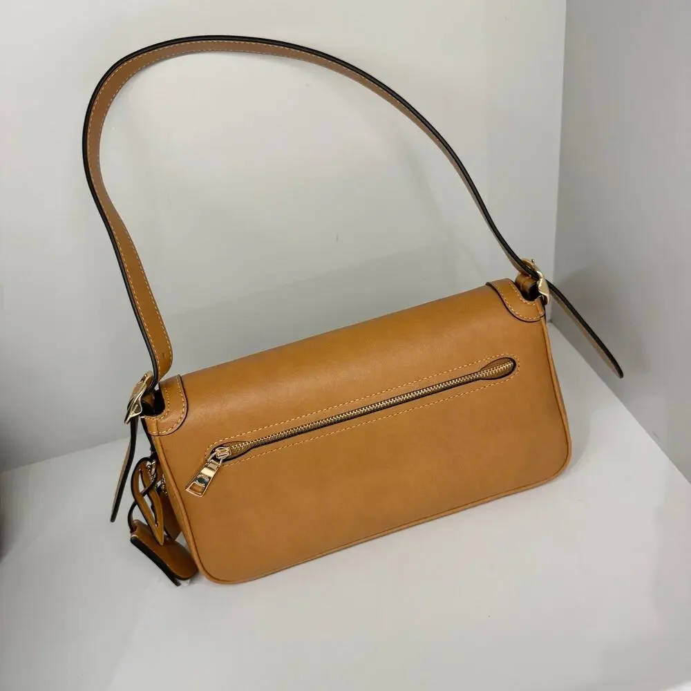 NEW‼️Coach Etta Small Flap Shoulder Bag CCV63  smooth leather/Gold/Brown